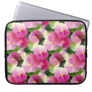 Housse Pour Ordinateur Portable Élégant Motif à fleurs rose et blanc Impatiens