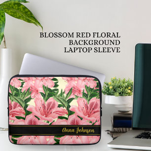 Housse Pour Ordinateur Portable Élégant motif de fleurs rouges Nom personnalisé