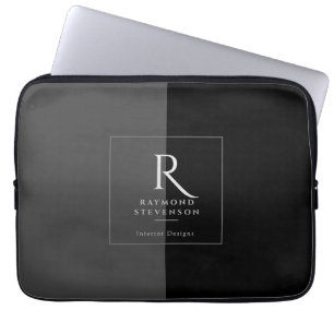 Housse Pour Ordinateur Portable Élégant noir blanc moderne Monogramme