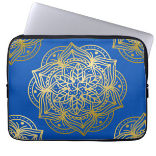 Housse Pour Ordinateur Portable Elégant or et Motif bleu Mandala