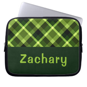 Housse Pour Ordinateur Portable Elégant Pea Green Plaid Monogram Portable Sleeve