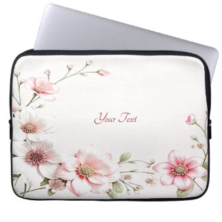 Housse Pour Ordinateur Portable Elegant Pink White Floral Laptop Sleeve
