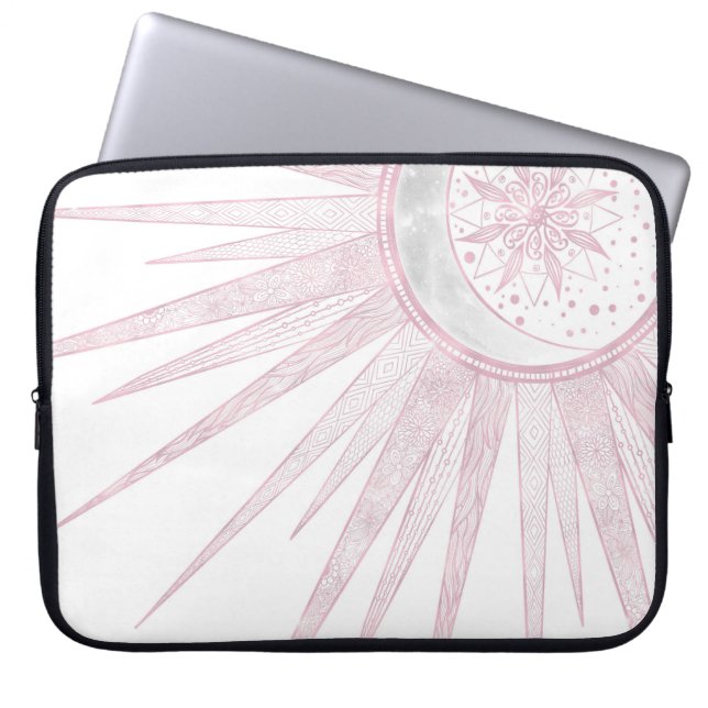 Housse Pour Ordinateur Portable Elégant rose Sun Moon Doodle Mandala White Design (Devant)