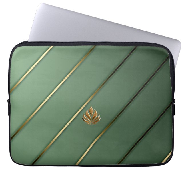 Housse Pour Ordinateur Portable Élégant Sage Vert & Or (Devant)