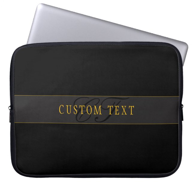 Housse Pour Ordinateur Portable Elegant Script Monogram Black & Gold (Devant)