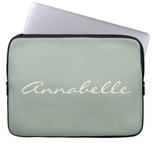 Housse Pour Ordinateur Portable Elégant Vert Sauge Écriture Manuscrite Nom Personn
