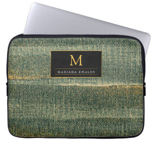 Housse Pour Ordinateur Portable Élégante brosse verte avec or et noir