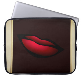 Housse Pour Ordinateur Portable Élégante moderne girly, lèvres rouges, noir, crème