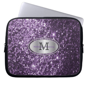 Housse Pour Ordinateur Portable Élégante Parties scintillant violette monogramme e