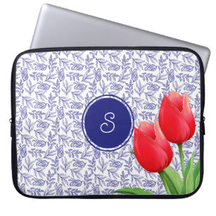 Housse Pour Ordinateur Portable Élégantes Tulipes Rouges Printemps Floral Blue Mon