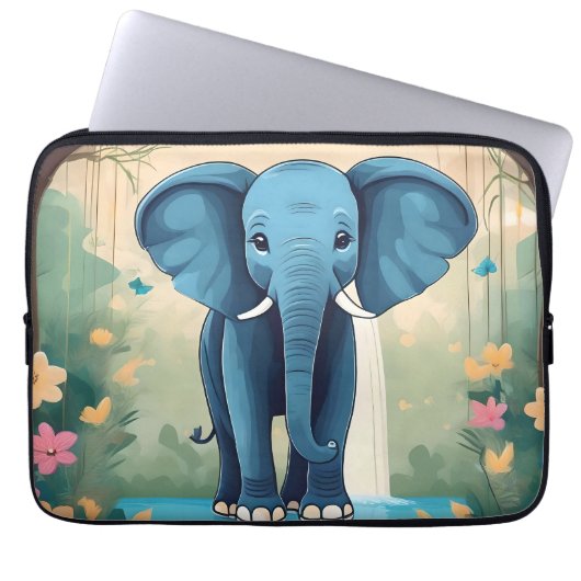 Housse Pour Ordinateur Portable Eléphant Bébé Bleu Whimsical, (Devant)