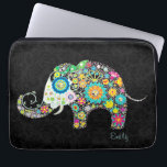 Housse Pour Ordinateur Portable Eléphant floral rétro coloré<br><div class="desc">Des fleurs rétro colorées en forme d'éléphant contre un arrière - plan noir damassé. . Texture diamantée et décorée de clous de diamant (image pas de vrais diamants). Disponible sur d'autres produits.</div>