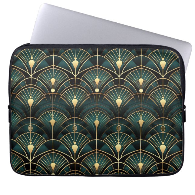 Housse Pour Ordinateur Portable Emerald et Gold Art Déco (Devant)