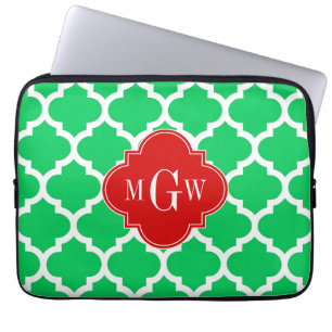 Housse Pour Ordinateur Portable Emerald White Marocain #5 Rouge 3 Monogramme initi