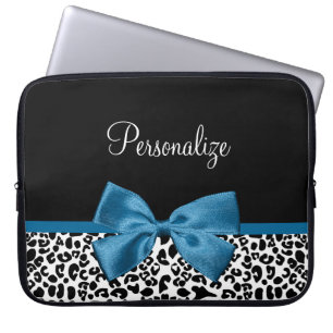 Housse Pour Ordinateur Portable Empreinte de léopard animal Motif jolie Bleu Bow