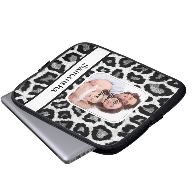 Housse Pour Ordinateur Portable Empreinte de léopard noir et blanc (Devant bas)