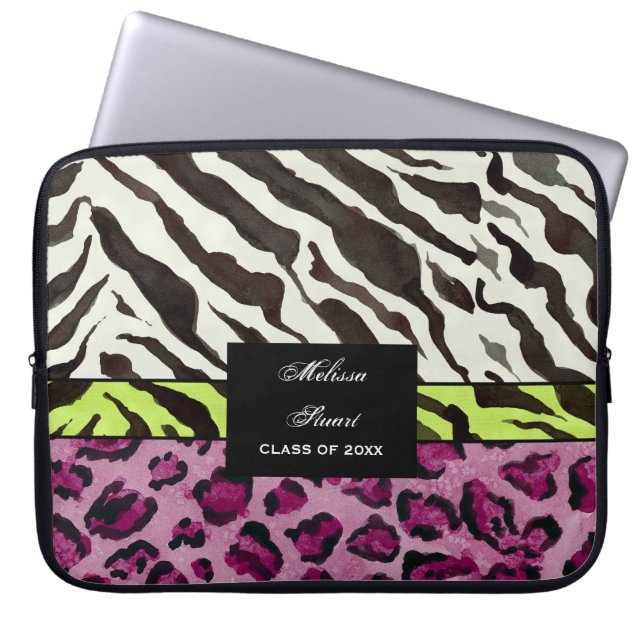 Housse Pour Ordinateur Portable Empreinte de léopard Zebra, Manche Ordinateur Pers (Devant)