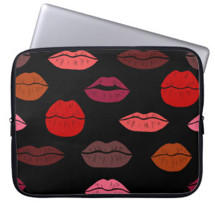 Housse Pour Ordinateur Portable Empreinte de lèvres, baisers rose rouge.