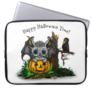 Housse Pour Ordinateur Portable En attente d'Halloween, Bat mignonne et Corbeau