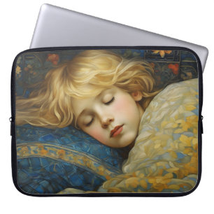Housse Pour Ordinateur Portable Enfant dormant rêvé dans une courtepointe fleurie