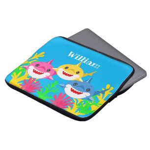 Housse Pour Ordinateur Portable Enfants Requin jaune et famille Anniversaire  