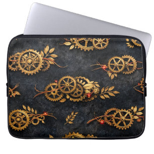 Housse Pour Ordinateur Portable Engrenages dorés vintage et néon rouge Cyberpunk m