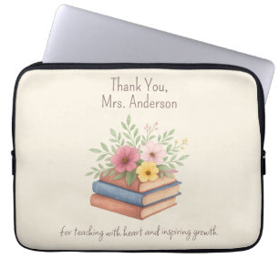 Housse Pour Ordinateur Portable Enseignant Merci - Aquarelle Livres & Fleurs -