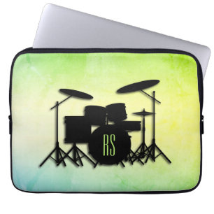 Housse Pour Ordinateur Portable Ensemble de tambour monogramme vert