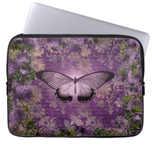 Housse Pour Ordinateur Portable Ephémère vintage de mauve et de fleurs