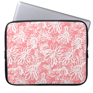 Housse Pour Ordinateur Portable Esquisse de marguerite Abstraite, motif monochrome