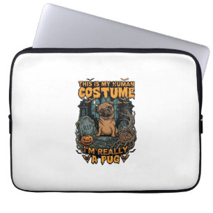 Housse Pour Ordinateur Portable Est Pug Costume Humain Halloween Citrouille Pierre