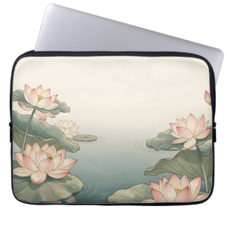 Housse Pour Ordinateur Portable Étang de fleurs de lotus roses sérénité zen