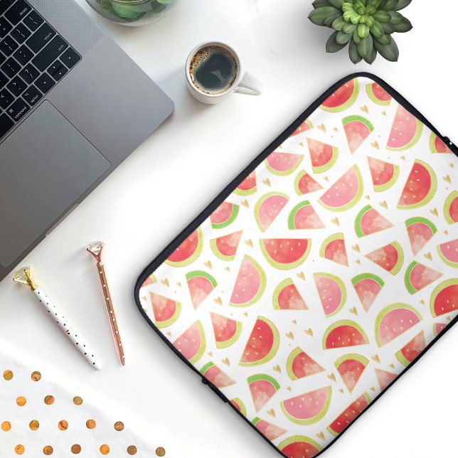 Housse Pour Ordinateur Portable Eté Watermelon Slices & Gold Heart Motif (Watermelon Pattern Laptop Sleeve)