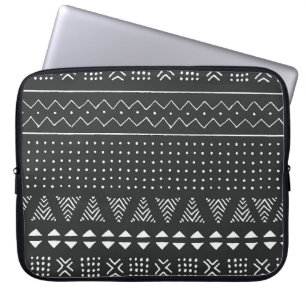 Housse Pour Ordinateur Portable Ethnie tribale : motif noir blanc.