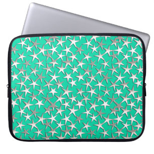Housse Pour Ordinateur Portable Étoiles argentées sur turquoise