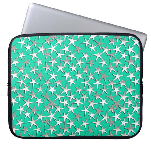 Housse Pour Ordinateur Portable Étoiles argentées sur turquoise (Devant)