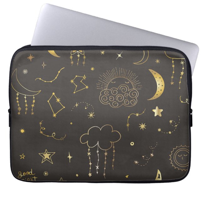 Housse Pour Ordinateur Portable Étoiles Célestes, Lune et Constellations (Devant)