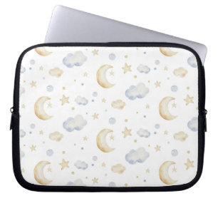 Housse Pour Ordinateur Portable Etoiles de lune d'aquarelle et Motif de nuage