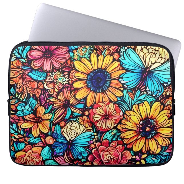Housse Pour Ordinateur Portable Explosion florale vibrante par Doodle (Devant)