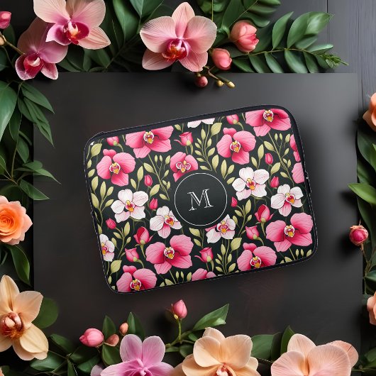 Housse Pour Ordinateur Portable Exquisite Colorful Botanical Pink Orchid & Roses