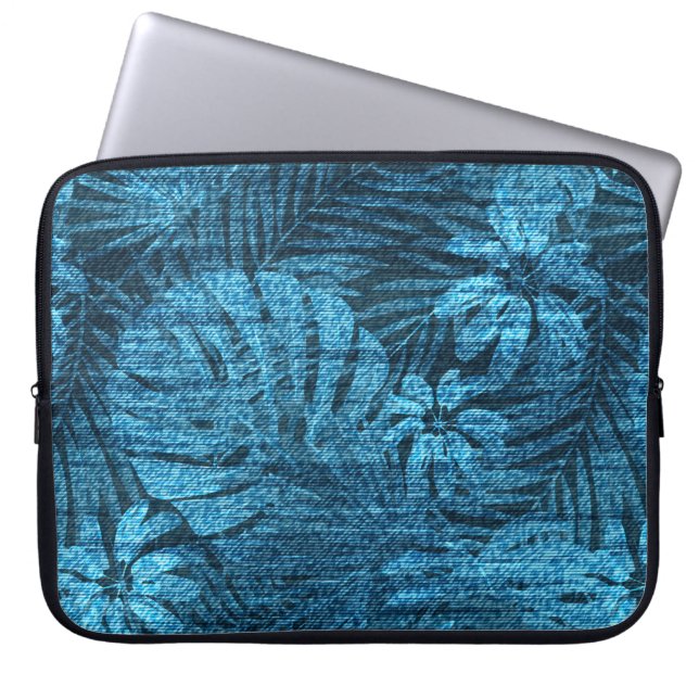 Housse Pour Ordinateur Portable Faded jeans avec motif feuille tropical (Devant)