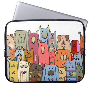 Housse Pour Ordinateur Portable Famille de chiens amusants, motif sans soudure, vi