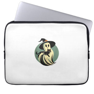 Housse Pour Ordinateur Portable Fantôme Drôle Tenant Un Chat Noir Paresseux Hallow