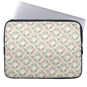 Housse Pour Ordinateur Portable Fausse Tête de Chat de Cottage Pastel Patchwork