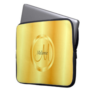 Housse Pour Ordinateur Portable Faux Or Élégant Moderne Monogramme Tendance Modèle
