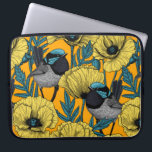 Housse Pour Ordinateur Portable Fée et pavots en jaune<br><div class="desc">Fairy-wren et poppies,  motif continu dessiné sur Illustrator.</div>