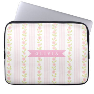 Housse Pour Ordinateur Portable Féminine rose personnalisée à pois fleuris coquett