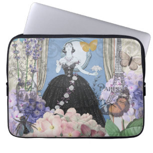 Housse Pour Ordinateur Portable Femme élégante bleue Robe florale Chic