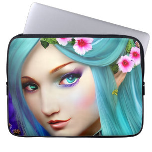 Housse Pour Ordinateur Portable Femme Éthérée Bleue avec des Fleurs