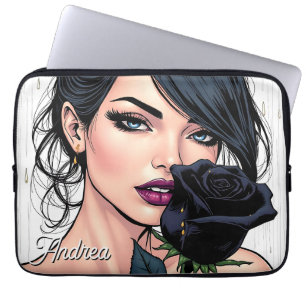 Housse Pour Ordinateur Portable Femme Gothique Lunatique Personnalisée avec Rose